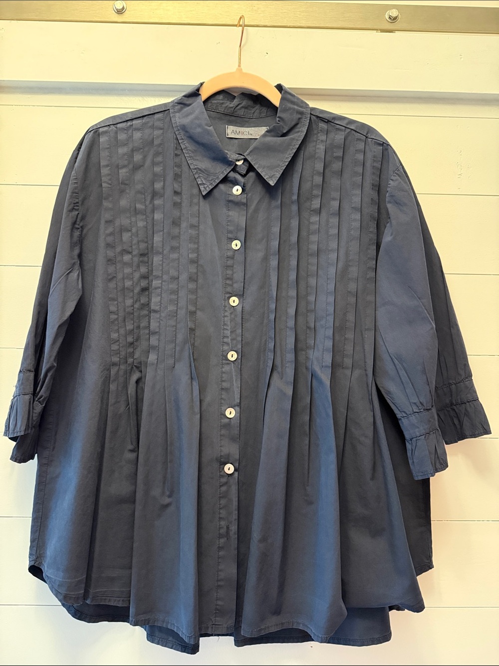 Amici Navy Pintuck Button-Front Blouse